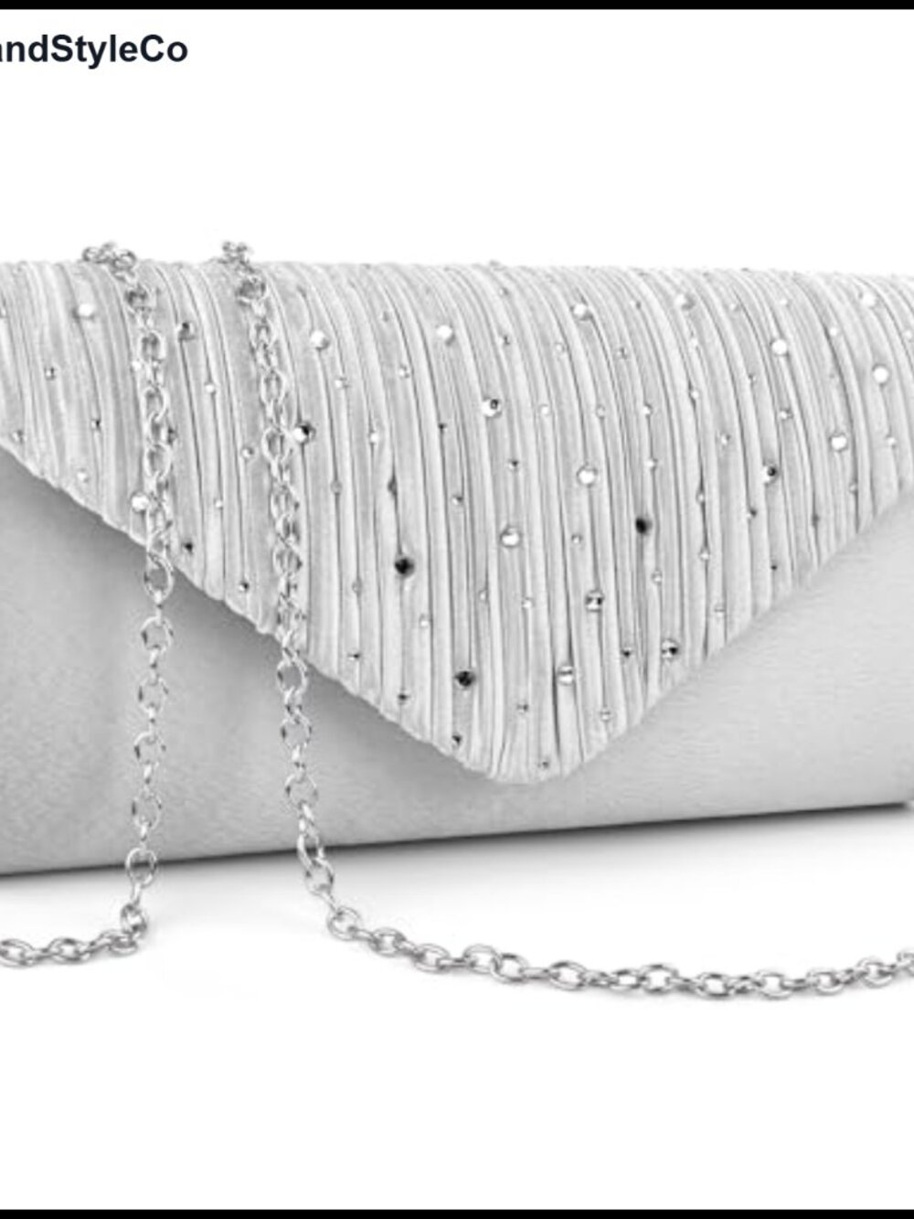 Satin Envelope Clutch Evening Bag with Rhinestones & Detachable Chain for